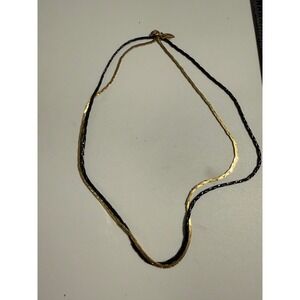 Medici‎ Vintage Double Strand Necklace Gold Tone Herringbone Black Cord 16 Inch